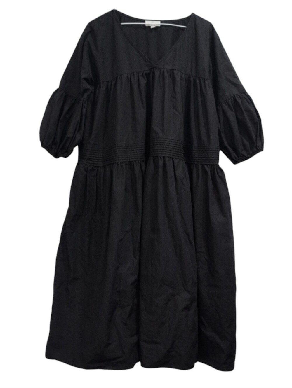 P. Cill Poplin Puff Sleeve Midi Dress Black Medium 100 Cotton